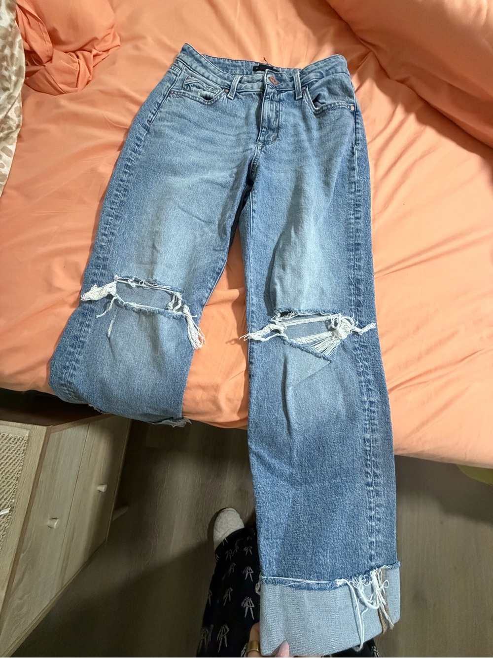 Light Blue Straight-Leg Distressed Women’s Jeans